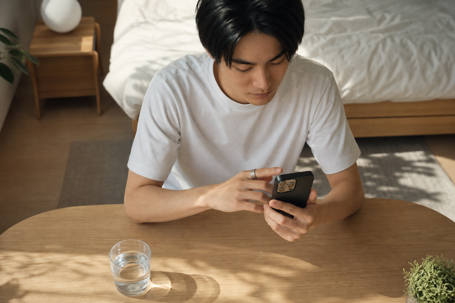 夜明けに回復データを確認するアスリート