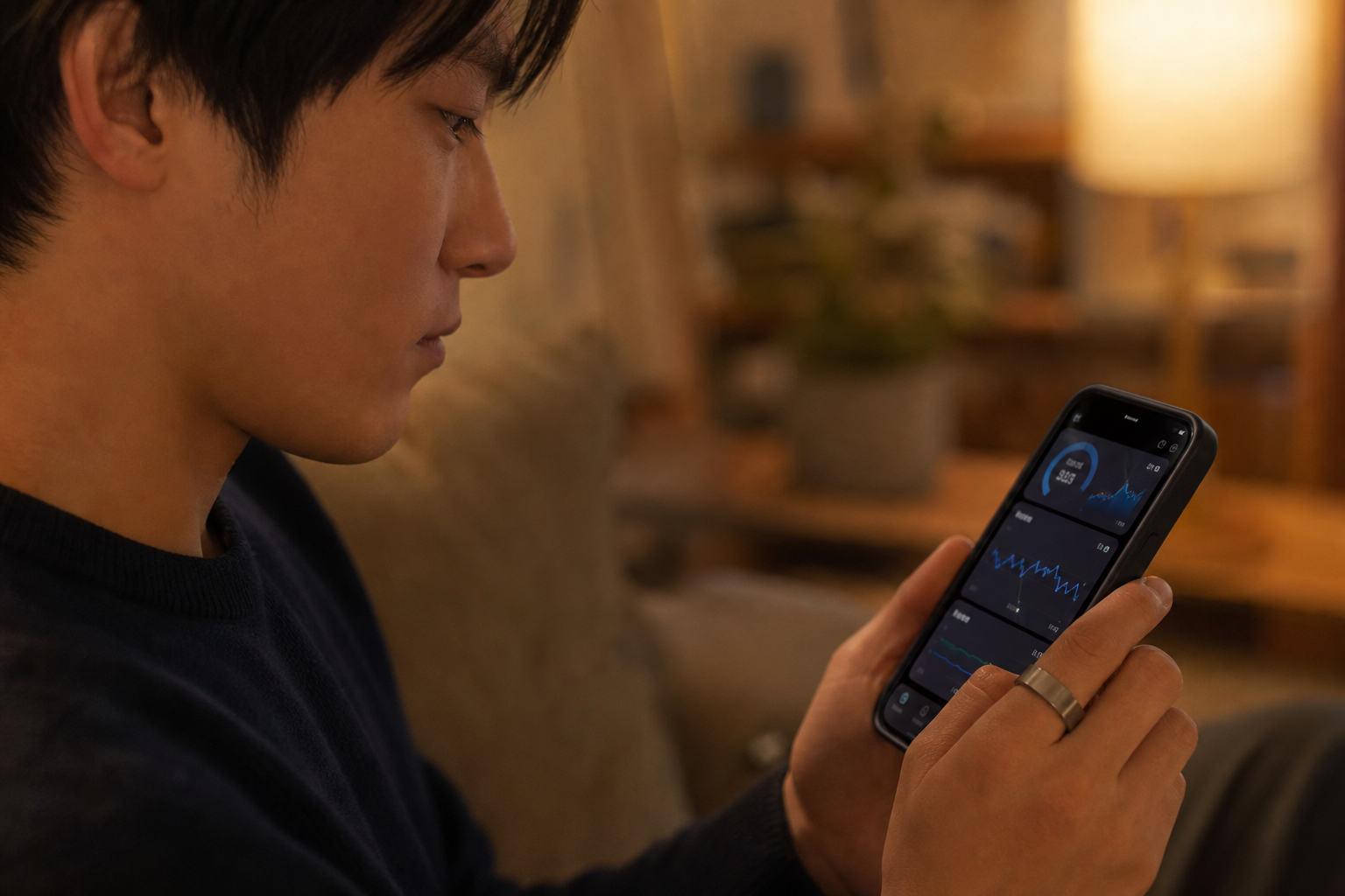 アプリでHRVと睡眠スコアを確認する様子