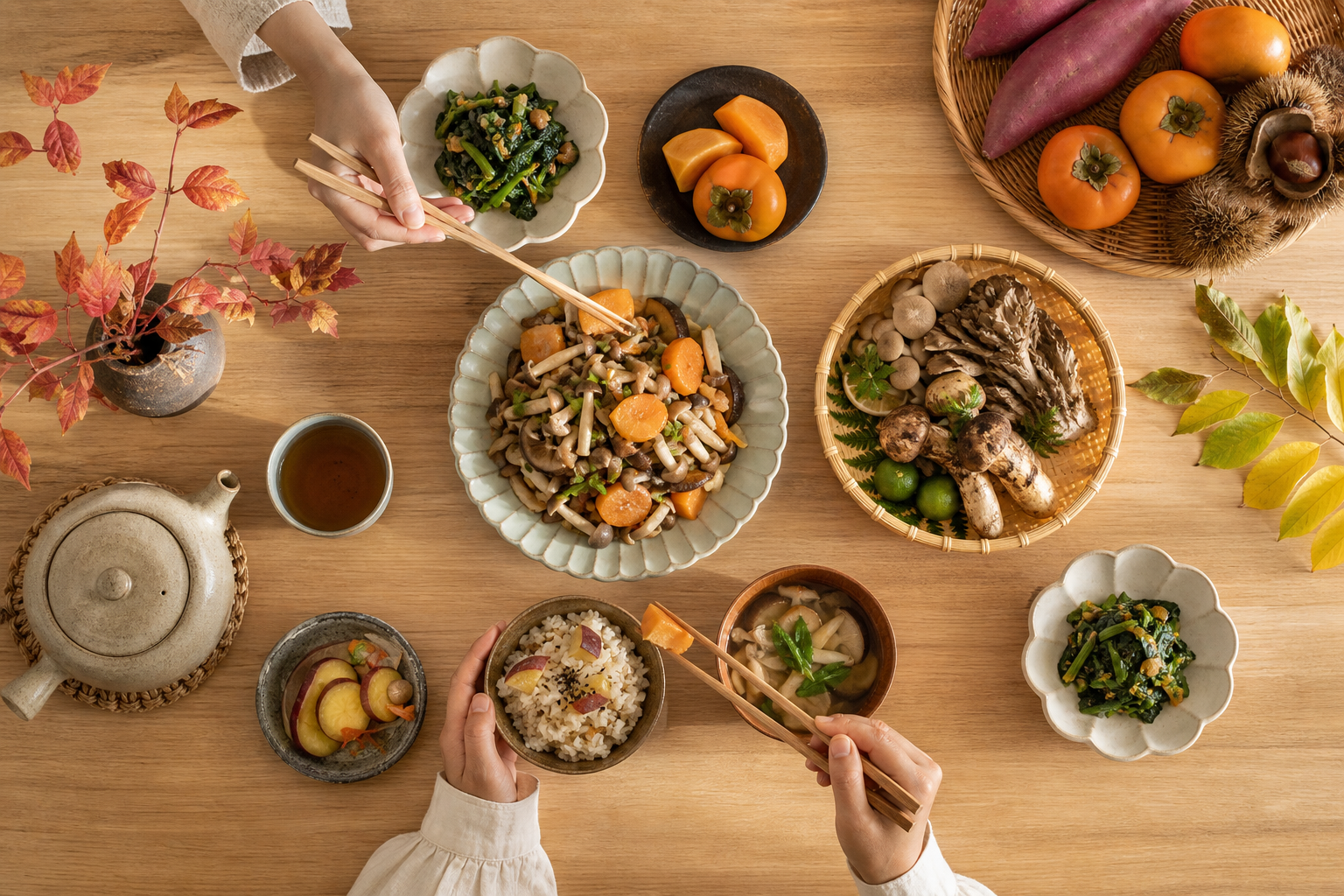 秋の食卓に並ぶ旬の食材たち