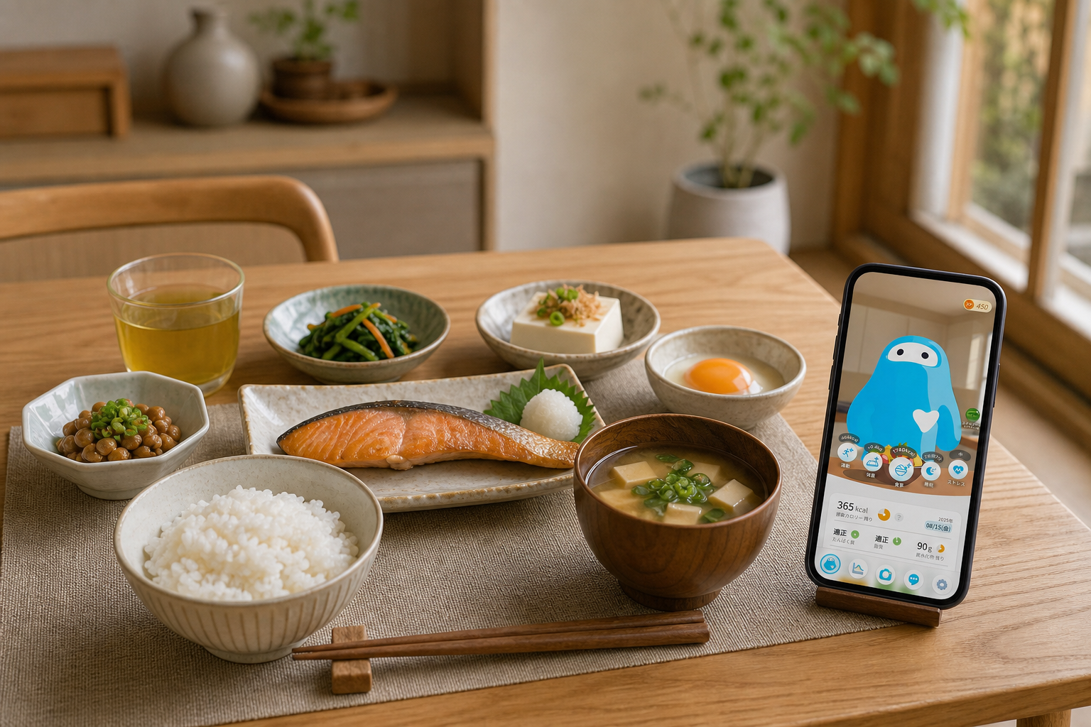 栄養バランスのとれた朝食と食事記録アプリ