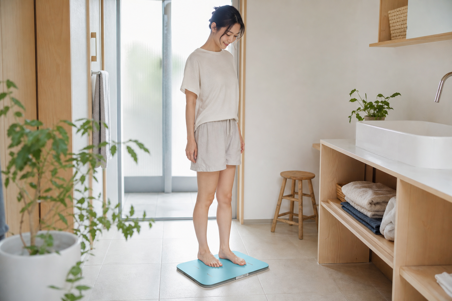 朝の体組成計測定シーン