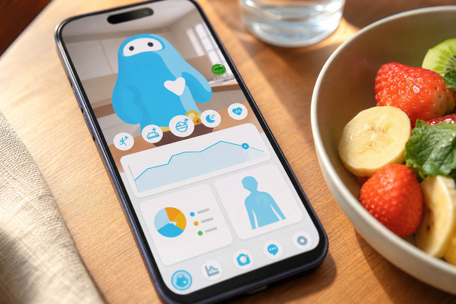 体組成データと食事記録を一緒に管理するスマートフォン画面