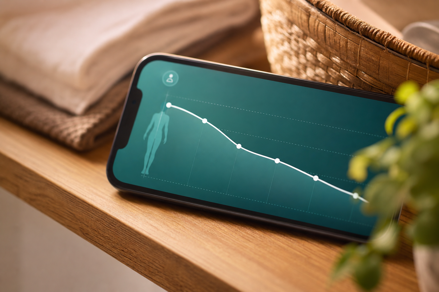 体脂肪率の週次トレンドグラフをスマートフォンで確認するシーン