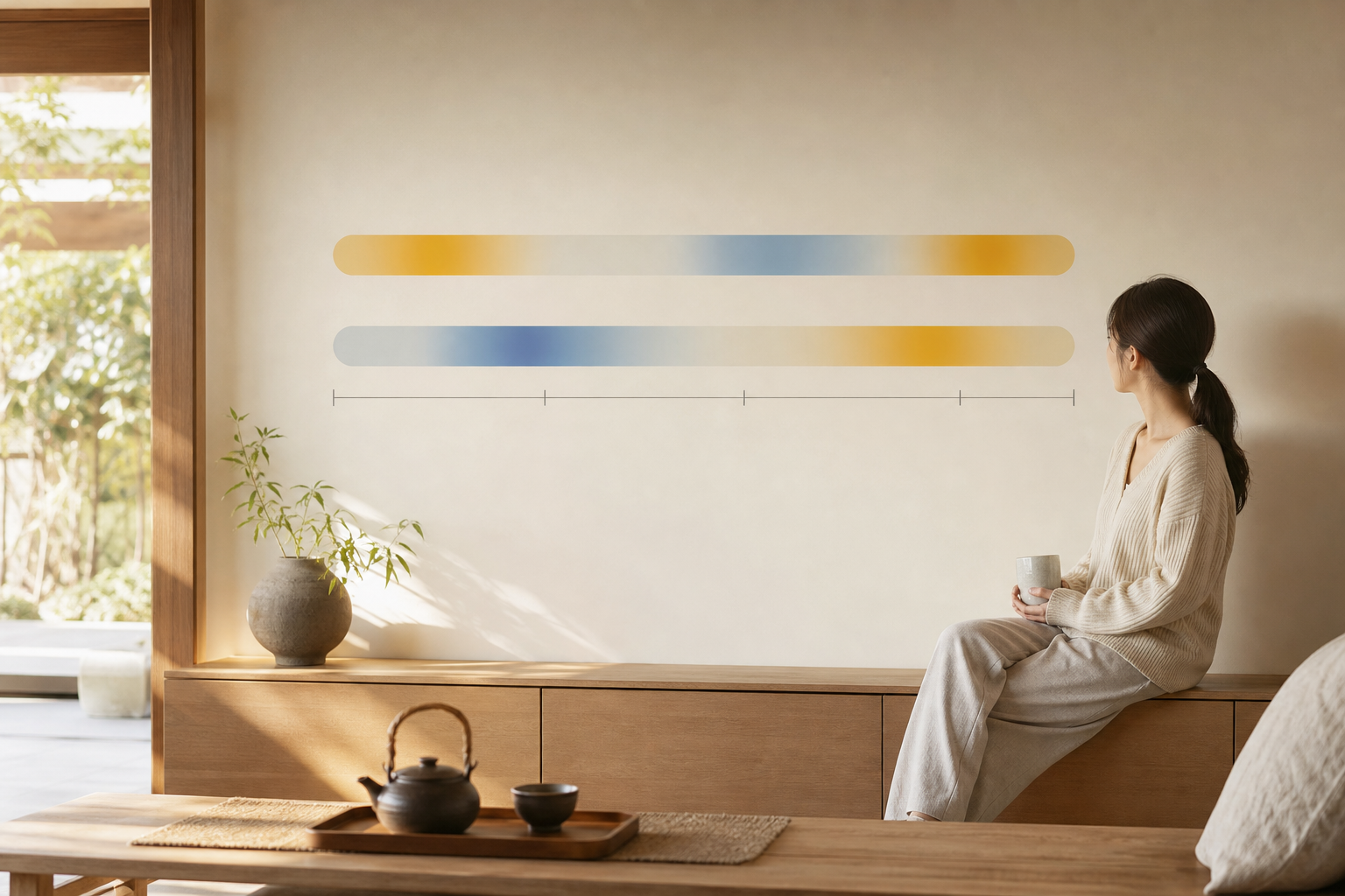 朝型・夜型別の覚醒ピークと眠気の谷を示すタイムライン図