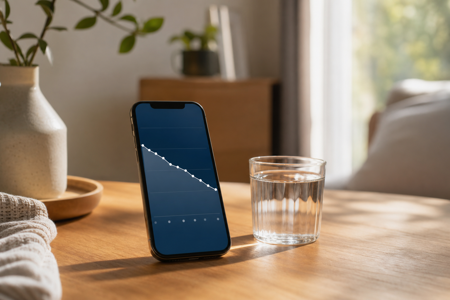 スマートフォンに表示された体重推移グラフ