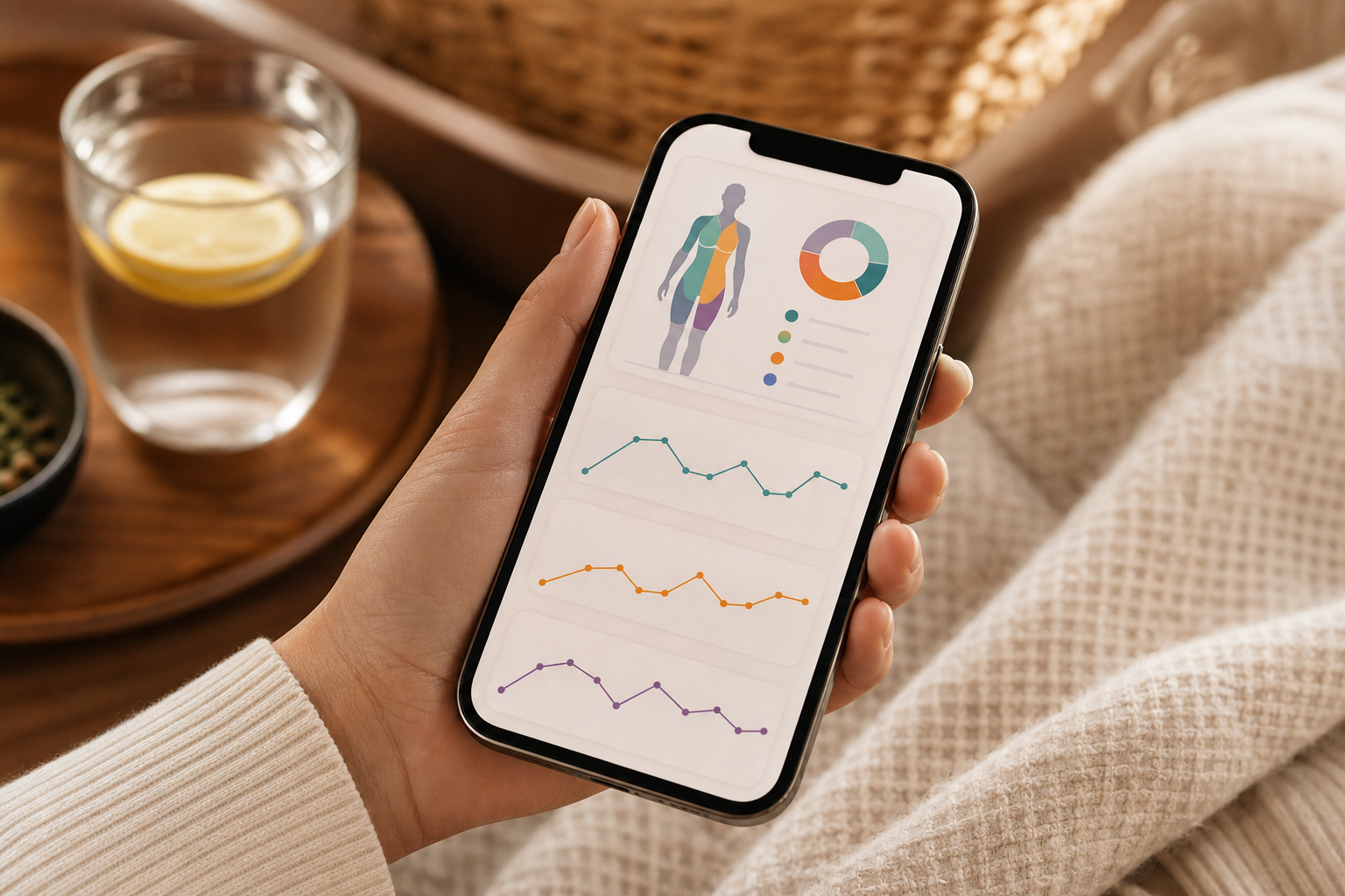 スマートフォンアプリに表示される体組成データのグラフ