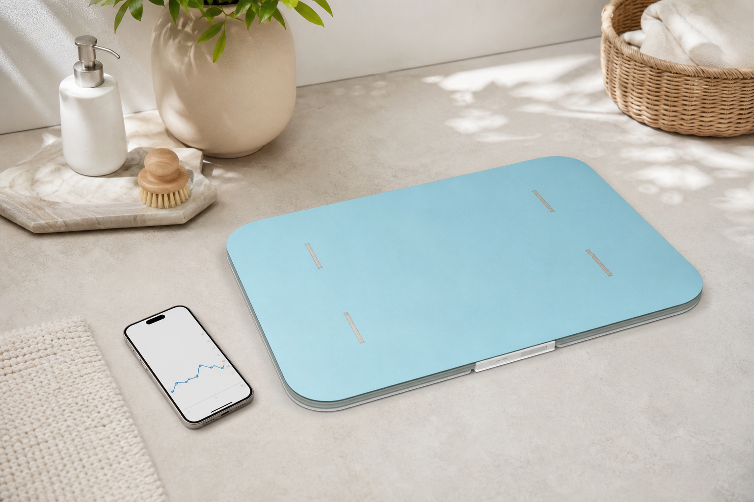 スマートバスマットとウェリーアプリの連携イメージ