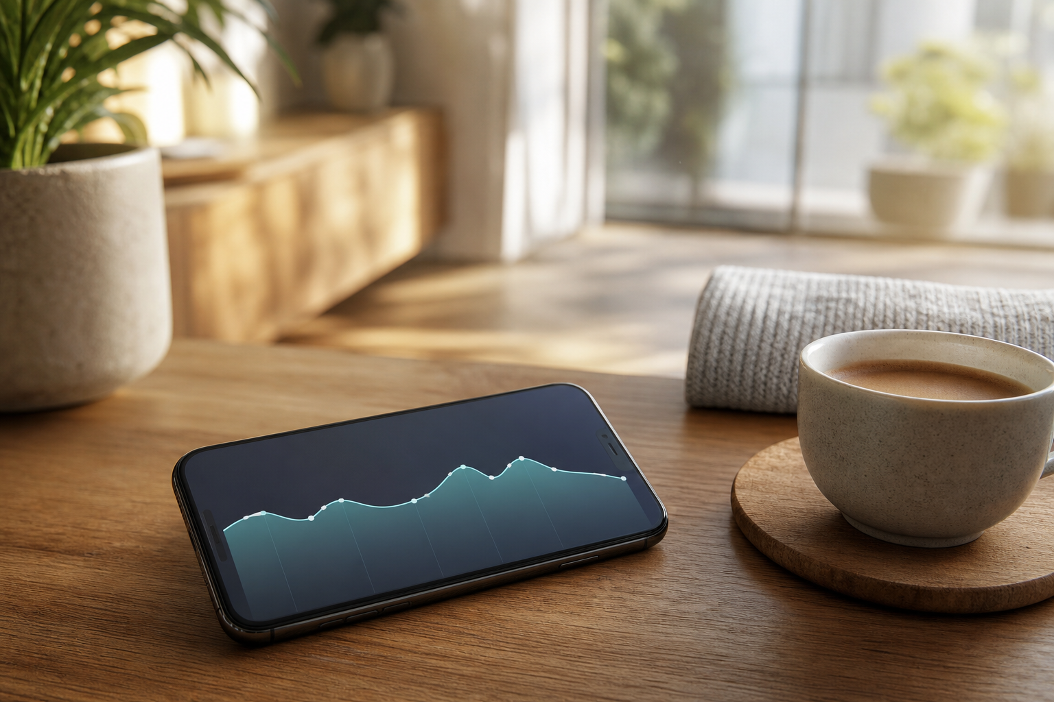 アプリの週次体重グラフを確認するスマートフォン