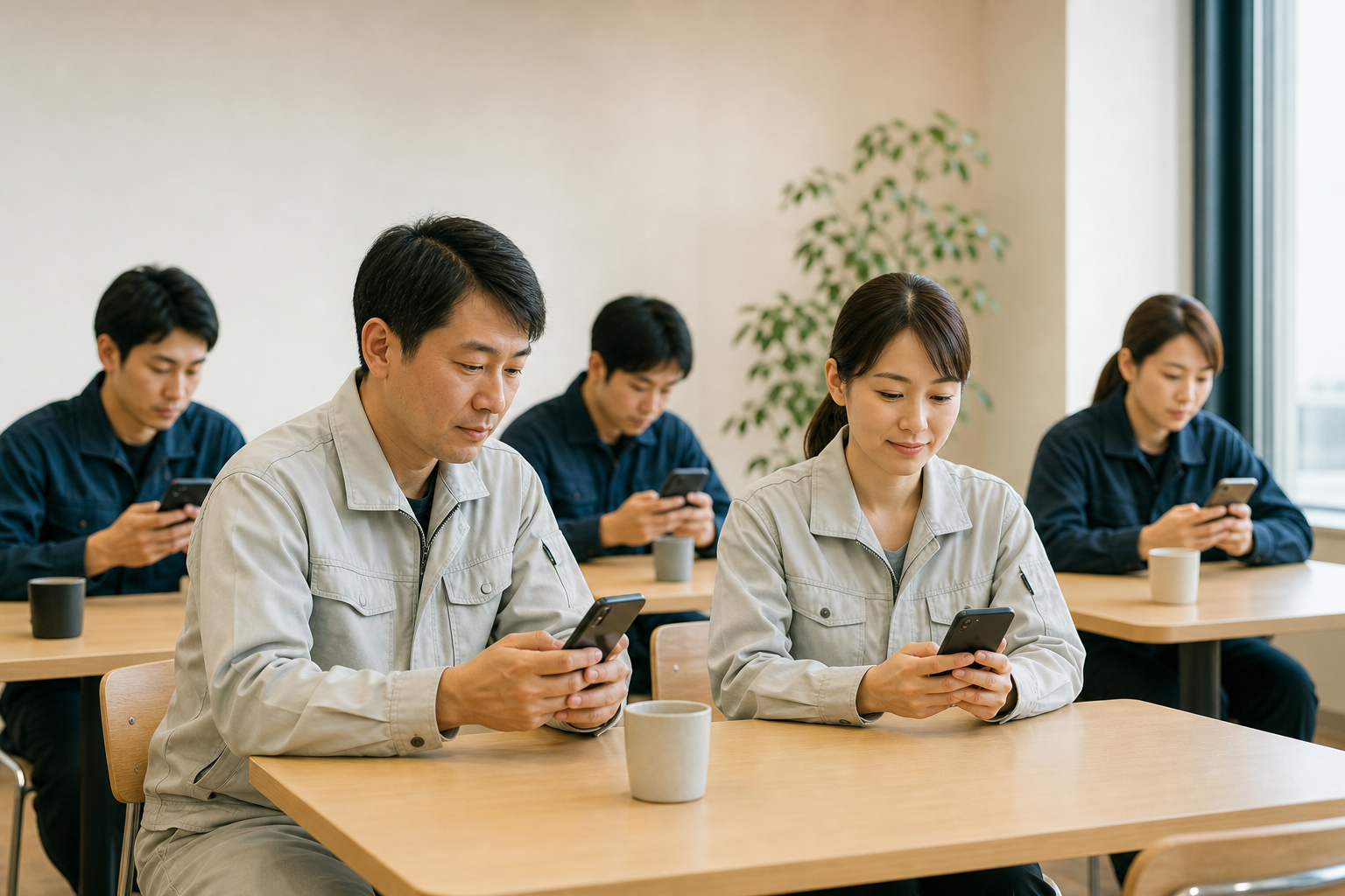 多言語でストレスチェックを受検する多国籍な職場の従業員たち