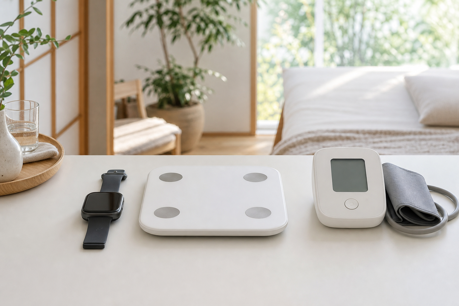 スマートバスマットとスマート体重計の製品比較フラットレイ