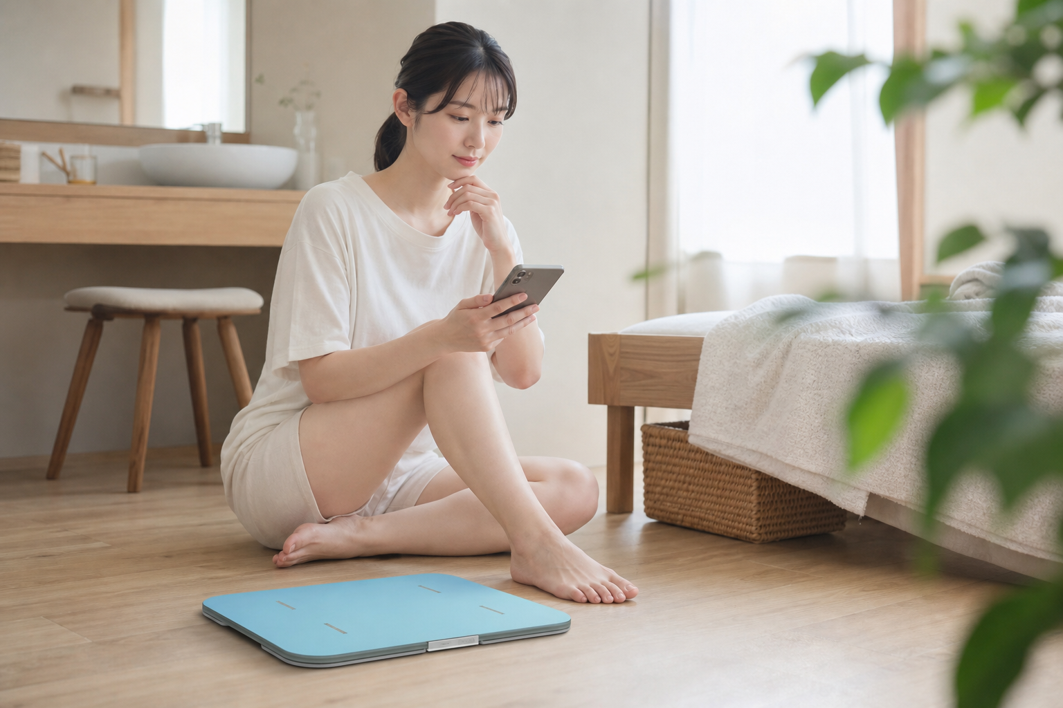 週平均体重のグラフで傾向を確認するスマートフォン画面
