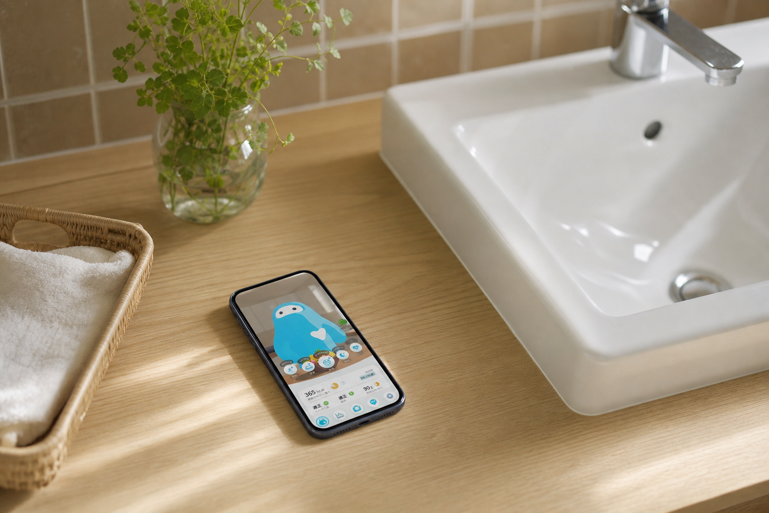 スマホアプリで体組成データをグラフ確認している様子