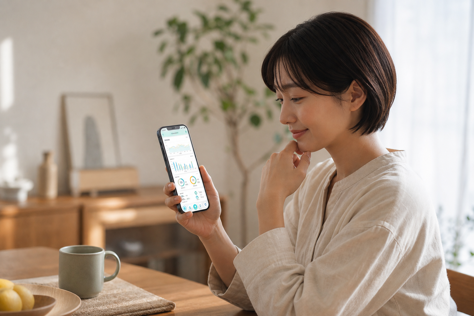 アプリで体組成データをグラフ確認する画面