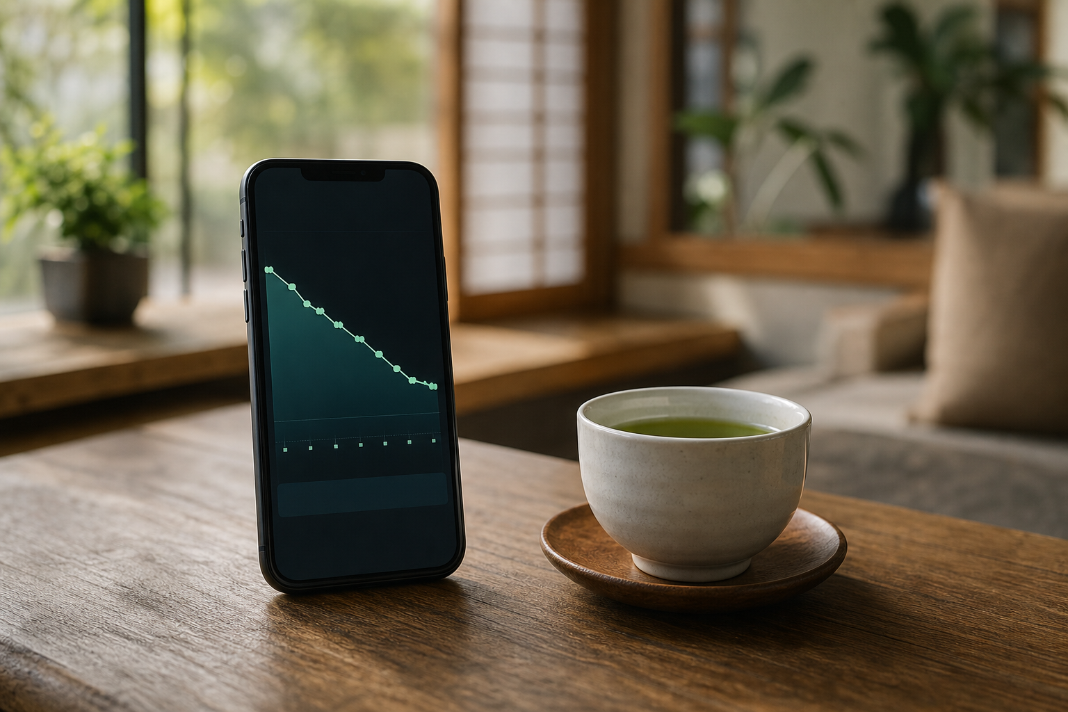 ダイエット進捗を示すスマホアプリのグラフ画面