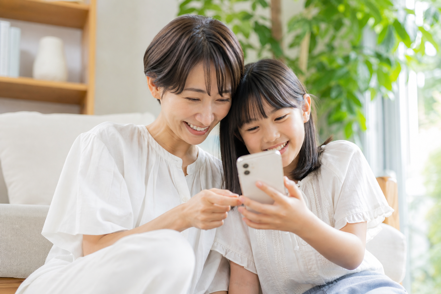 母と娘がスマホで健康データを一緒に確認している情景