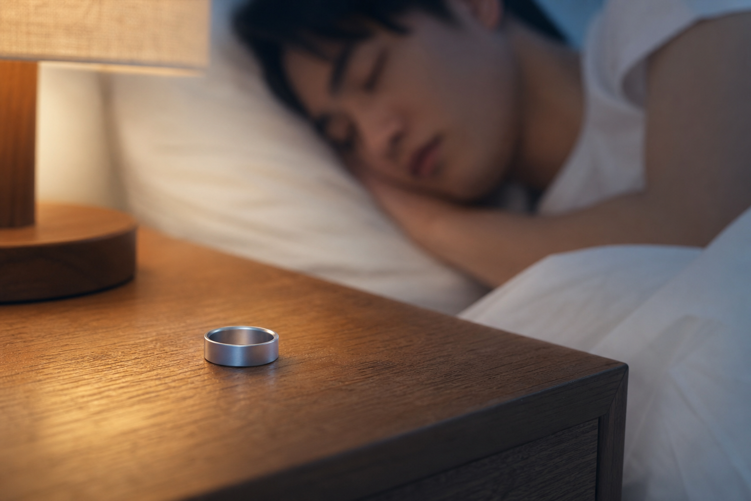 眠る人の枕元に置かれたスマートリング