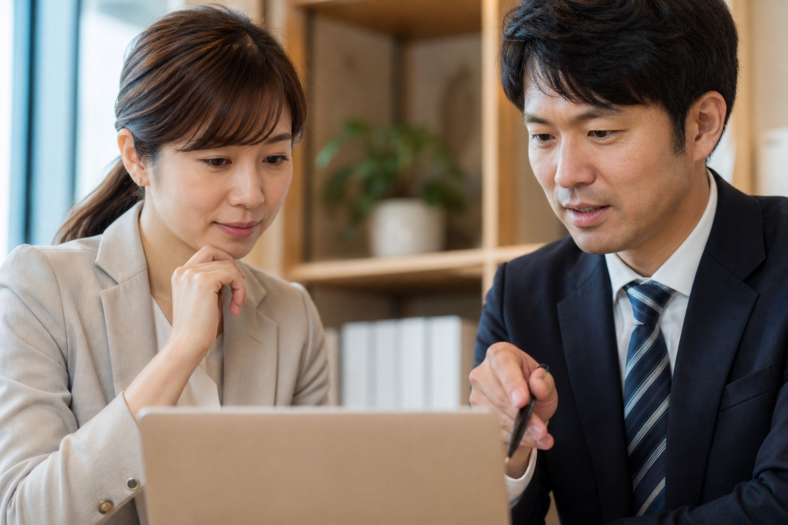 健保組合と企業の人事担当者が健康データを共同確認している場面