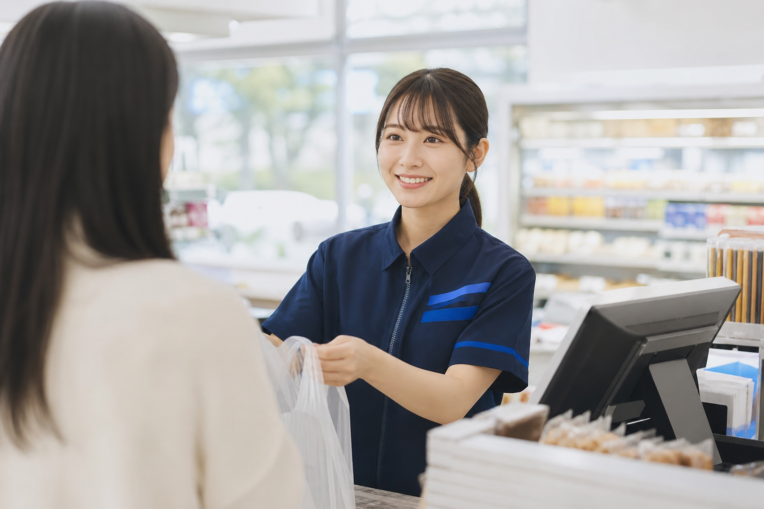 レジに立つコンビニ店員
