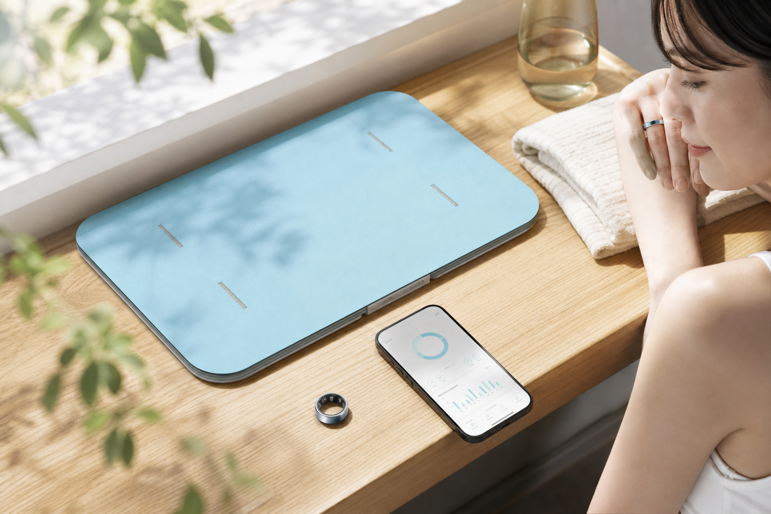 issinエコシステムの製品3点を俯瞰で見せるライフスタイルシーン