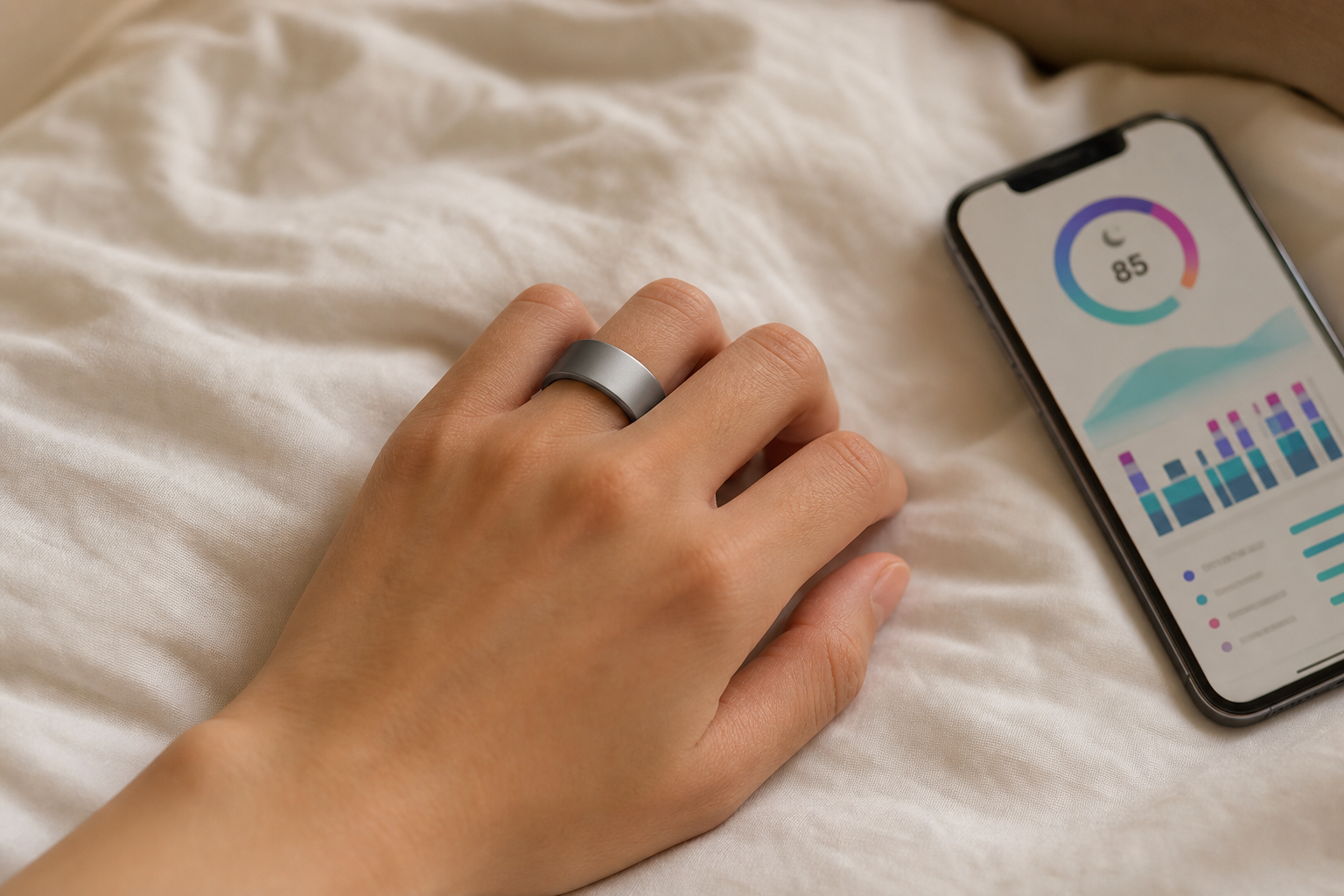 スマートリカバリーリングと睡眠スコアを確認するシーン