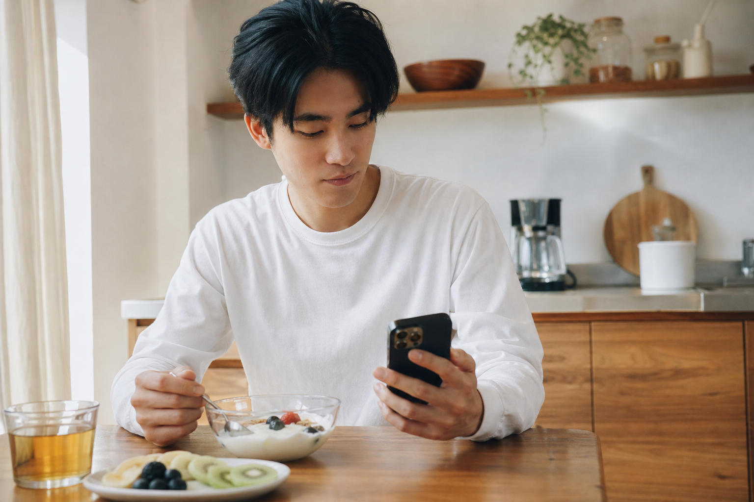 健診前の朝、落ち着いた食卓の情景