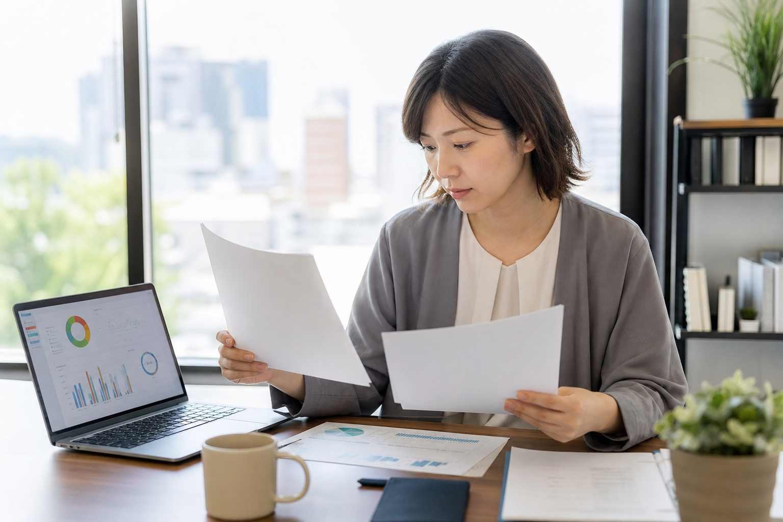 健康経営の法令資料を確認する人事担当者