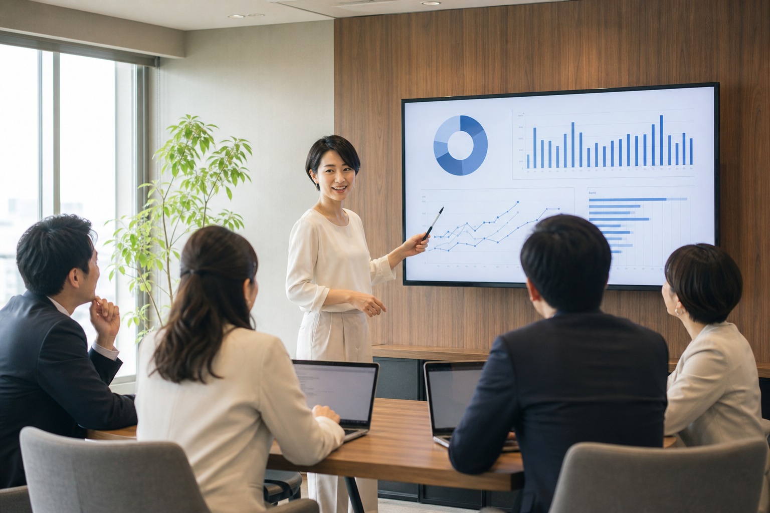 人事担当者が管理職に健康データを共有している場面