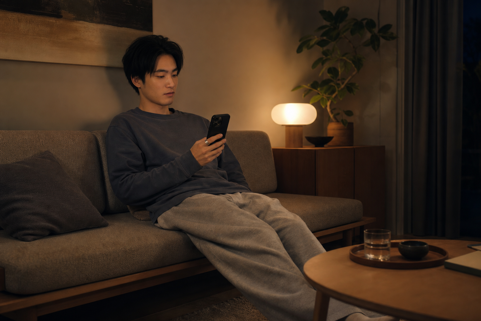 就寝前にリラックスする人物とスマートリング