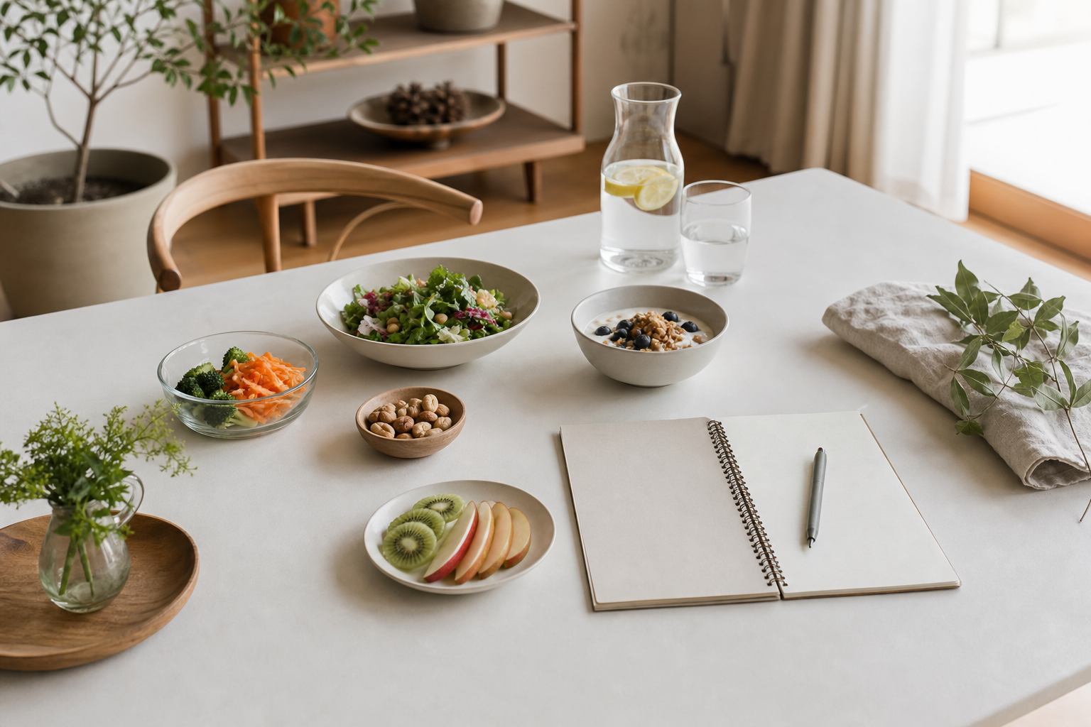 食事・水分・記録で生活習慣を整えるイメージ