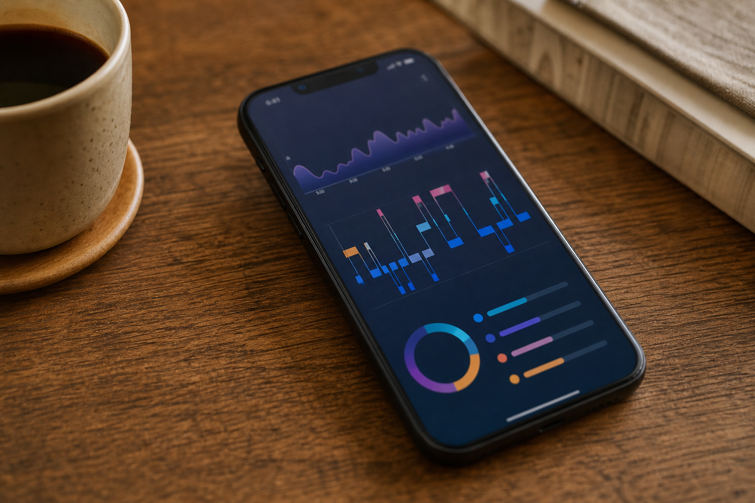 睡眠ステージのグラフが表示されたスマートフォン画面