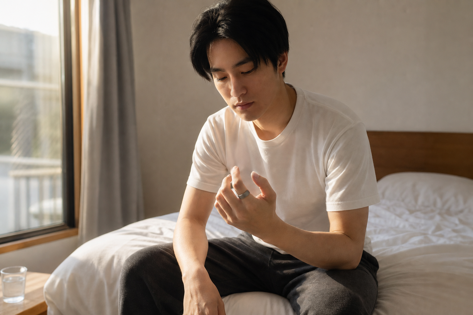 朝起きてスマートリングでHRVを確認する人