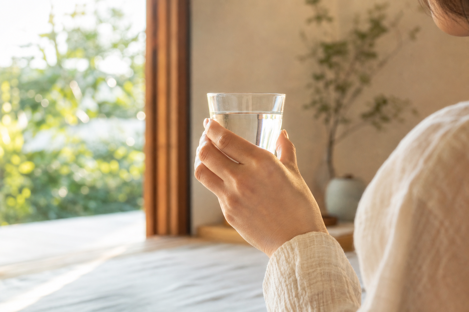 朝の水分補給と健康習慣のイメージ