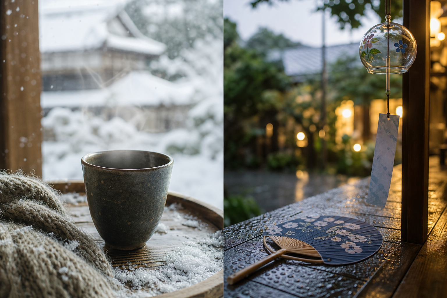 冬と夏の季節コントラストで自律神経への影響を表したシーン