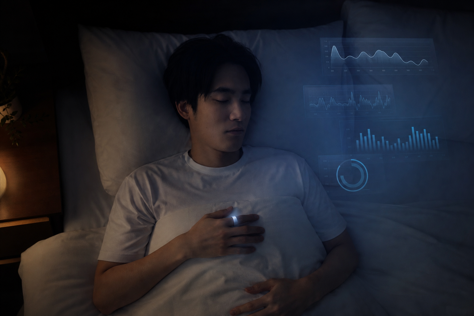 睡眠中にスマートリングでHRVを計測するイメージ