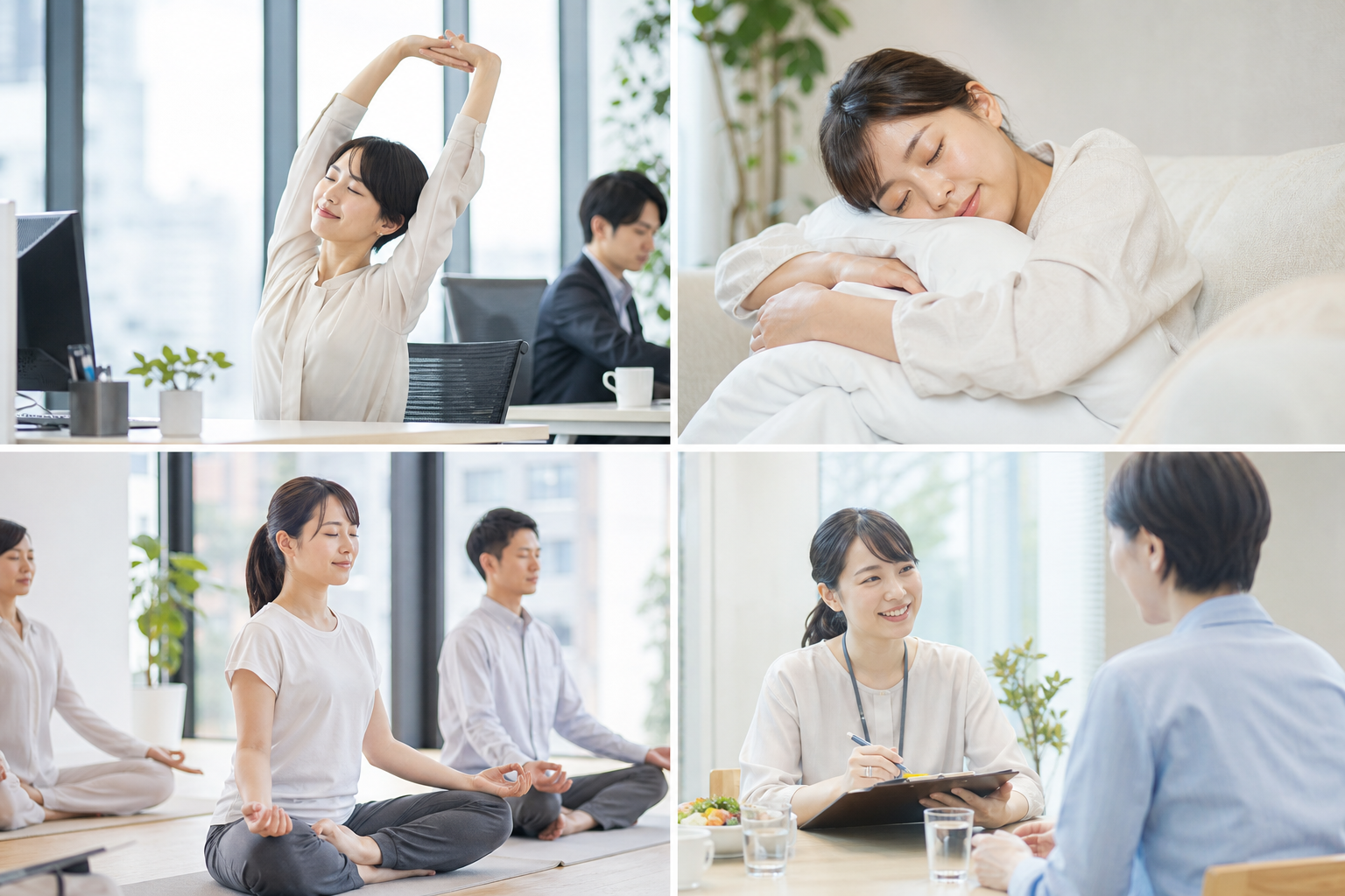 4種類の睡眠施策を比較するオフィスの場面