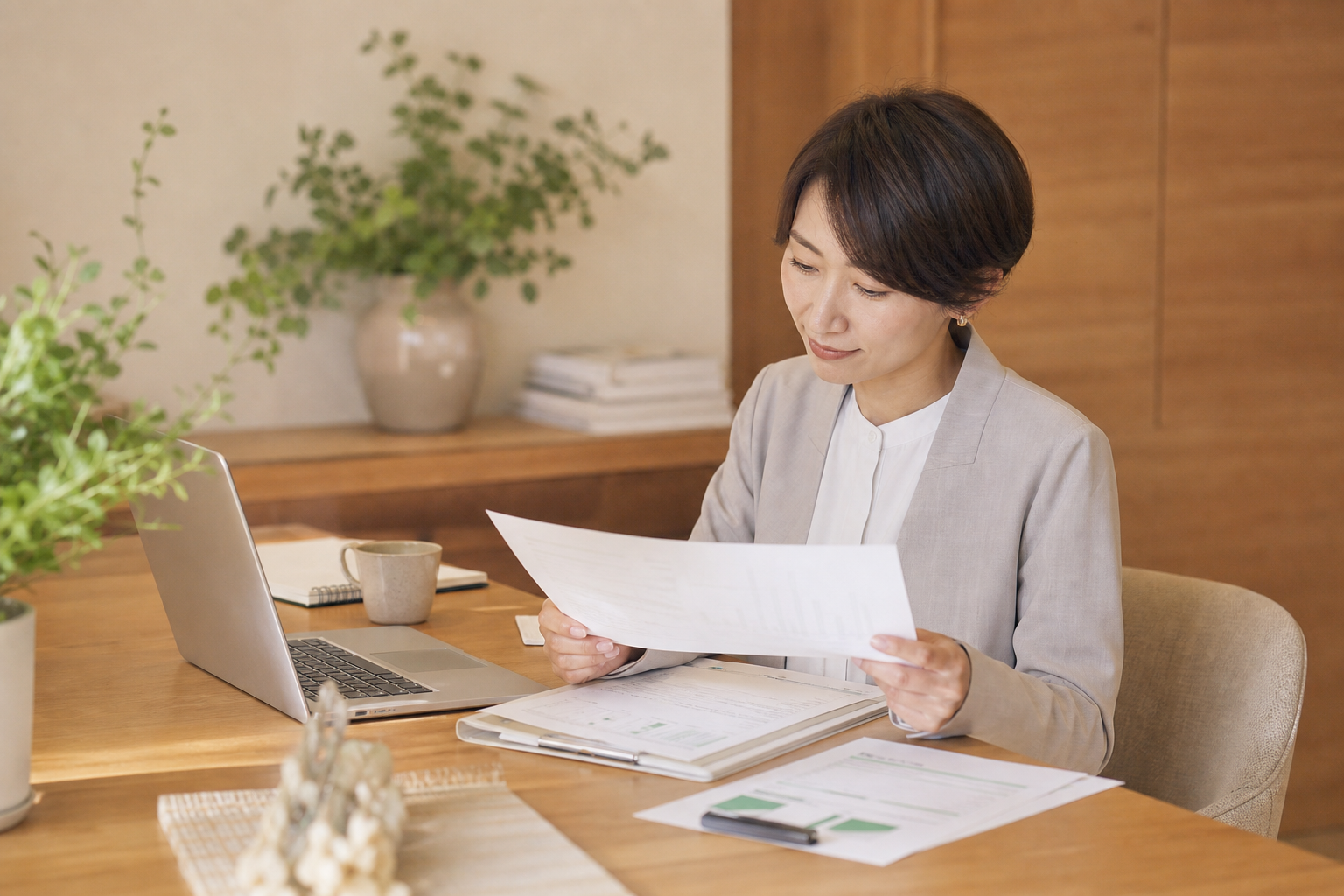 人事担当者が健康経営の書類をチェックしている様子