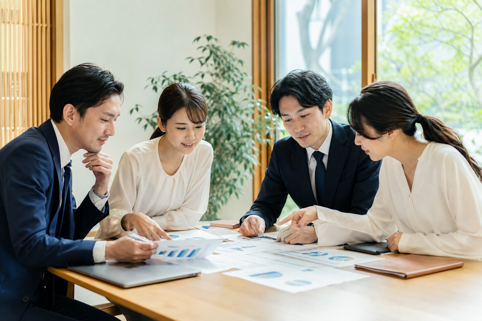 健康経営の認定申請について経営層と人事が会議している様子
