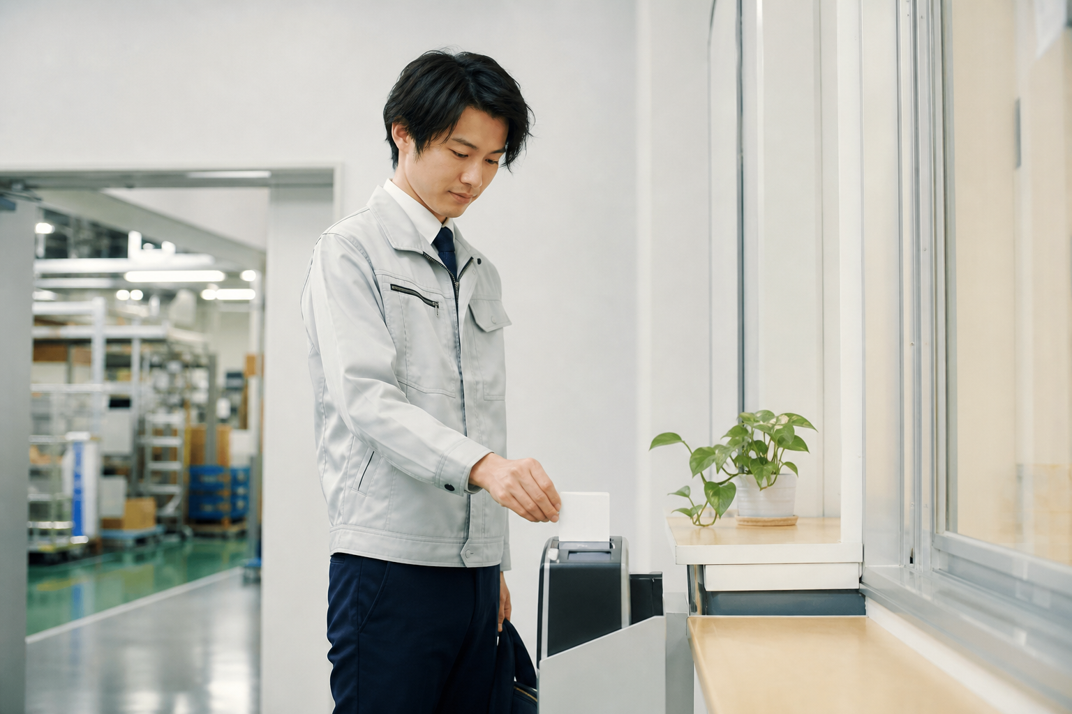 工場・物流現場で打刻する従業員の写真