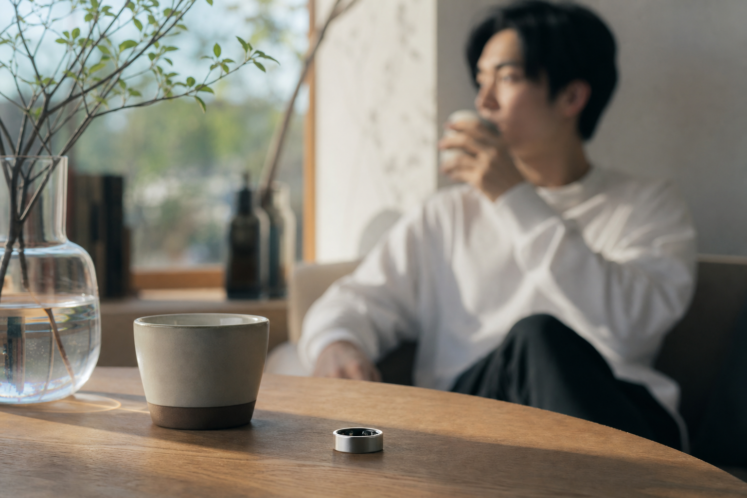 スマートリングと回復スコアを表示したスマートフォン