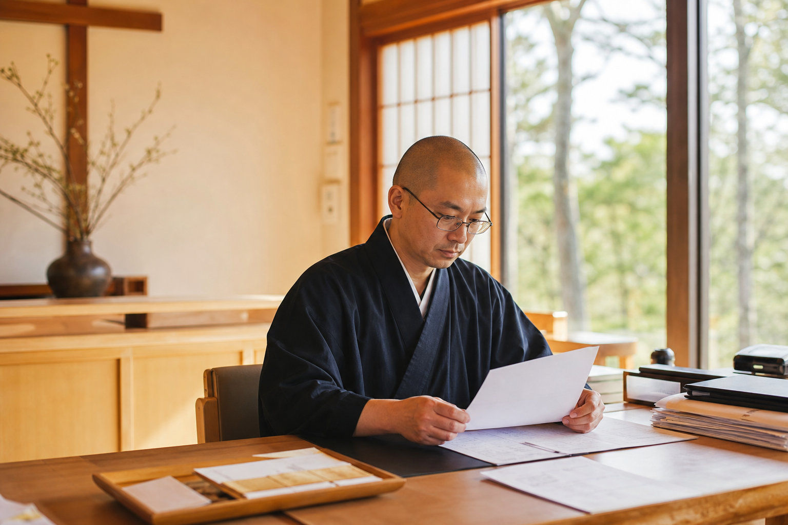 寺院の事務をする職員