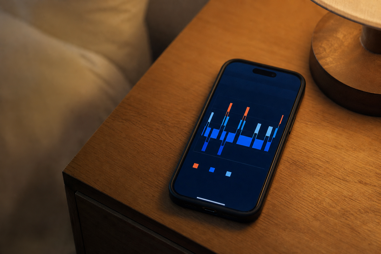 睡眠ステージグラフが表示されたスマートフォン画面