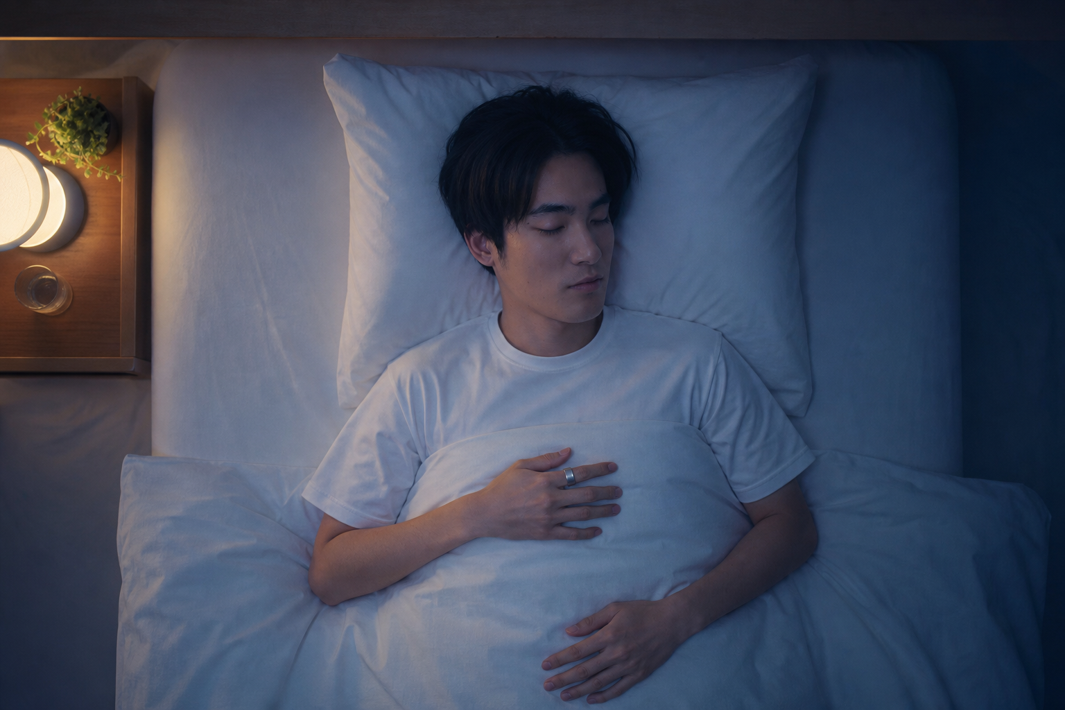 睡眠リングを装着して眠る人のイメージ
