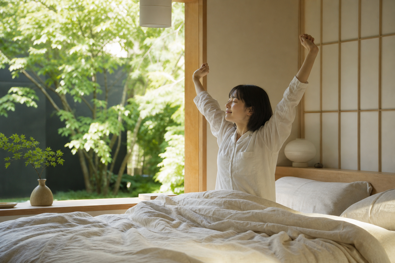 睡眠改善後の爽やかな目覚めのイメージ