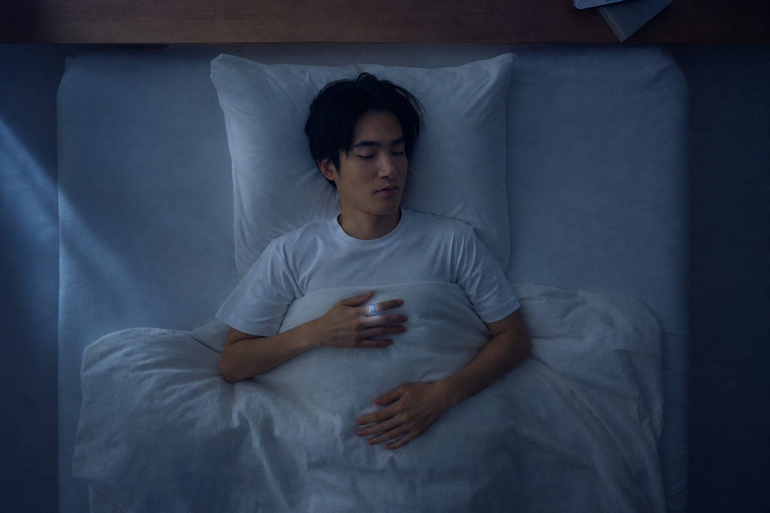 睡眠中にリングデバイスを着けた人物のイメージ