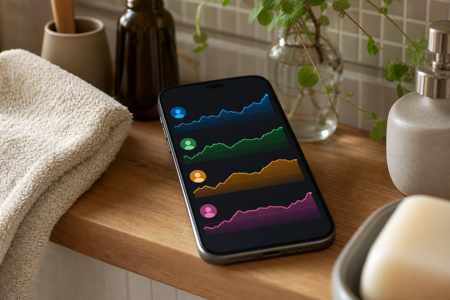 家族の体組成データが表示されたスマートフォン画面