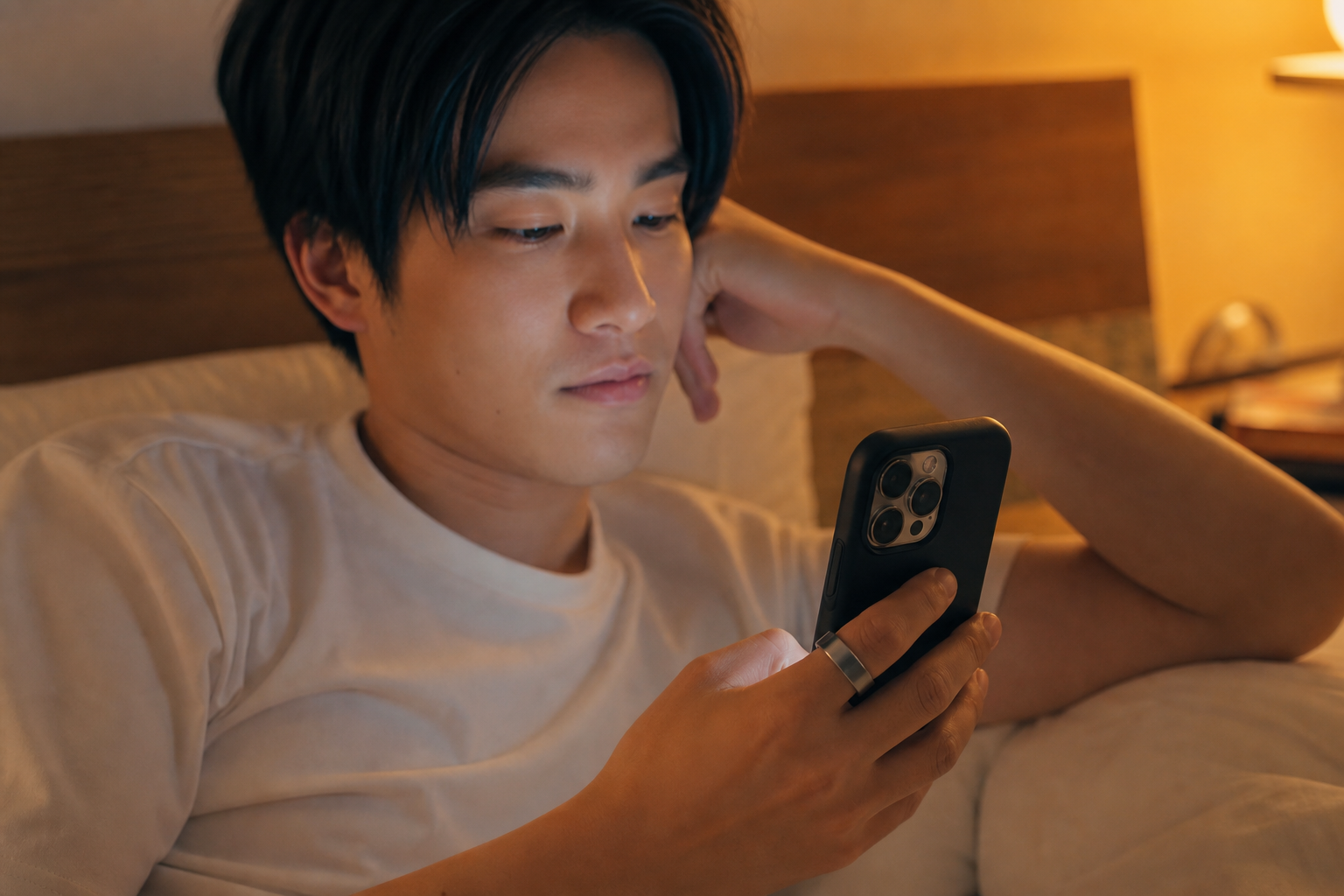 朝に睡眠スコアを確認する人物