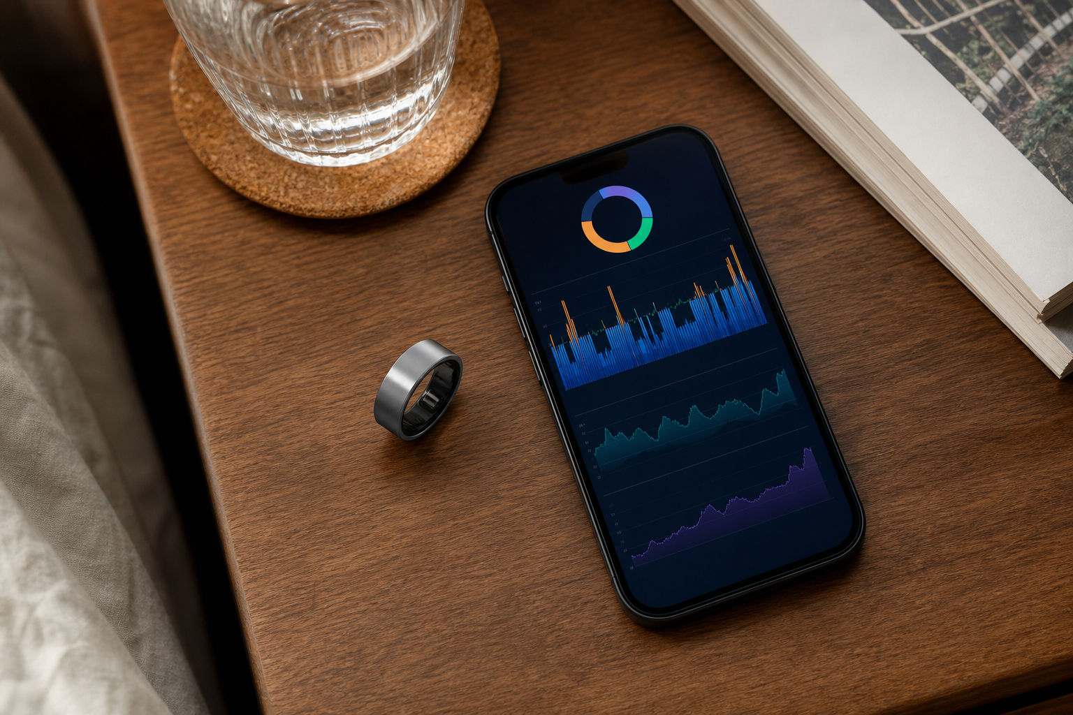 スマートリングとスマホアプリの俯瞰フラットレイ
