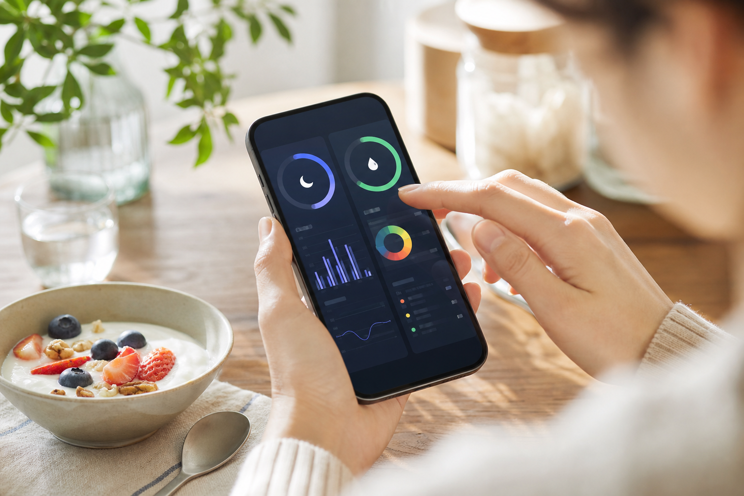 スマートリングとウェリーアプリの統合ダッシュボード画面
