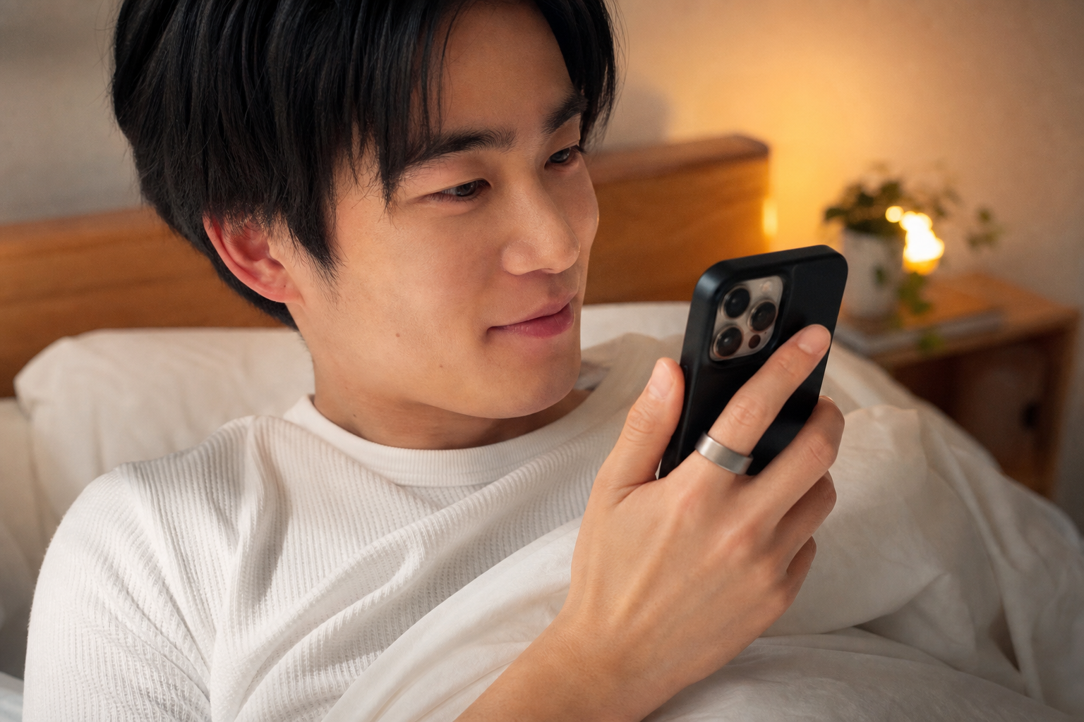 朝に睡眠スコアを確認する人物