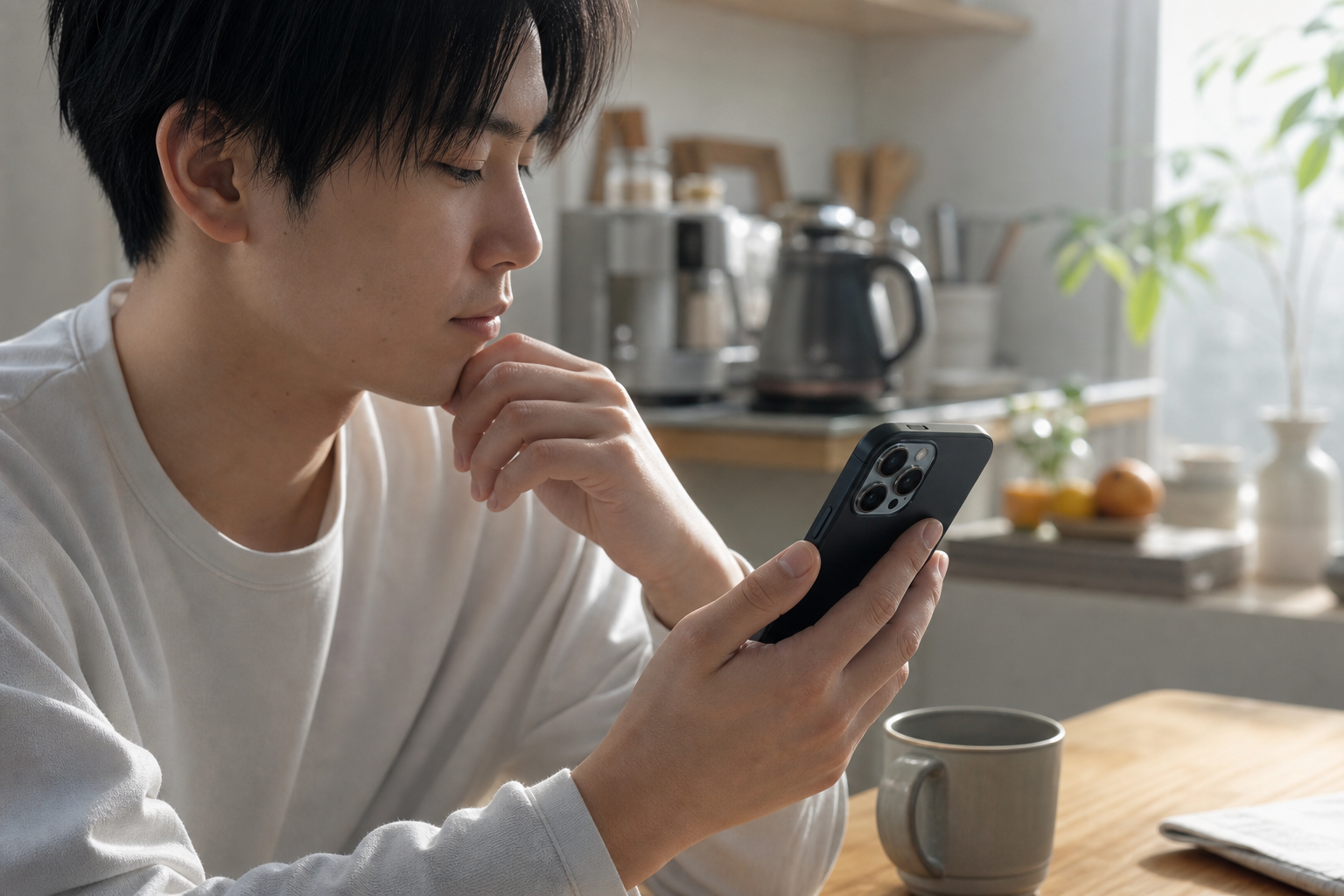 スマートリングのデータをアプリで確認する朝のシーン